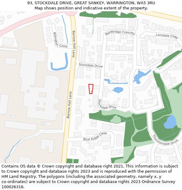 93, STOCKDALE DRIVE, GREAT SANKEY, WARRINGTON, WA5 3RU: Location map and indicative extent of plot