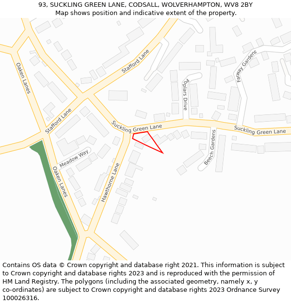 93, SUCKLING GREEN LANE, CODSALL, WOLVERHAMPTON, WV8 2BY: Location map and indicative extent of plot