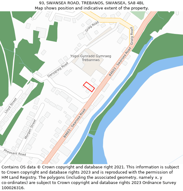 93, SWANSEA ROAD, TREBANOS, SWANSEA, SA8 4BL: Location map and indicative extent of plot