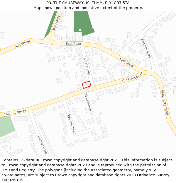 93, THE CAUSEWAY, ISLEHAM, ELY, CB7 5TA: Location map and indicative extent of plot