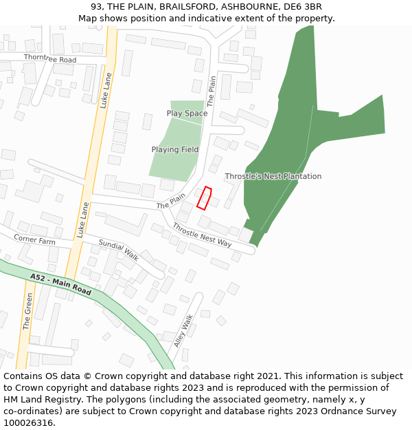 93, THE PLAIN, BRAILSFORD, ASHBOURNE, DE6 3BR: Location map and indicative extent of plot