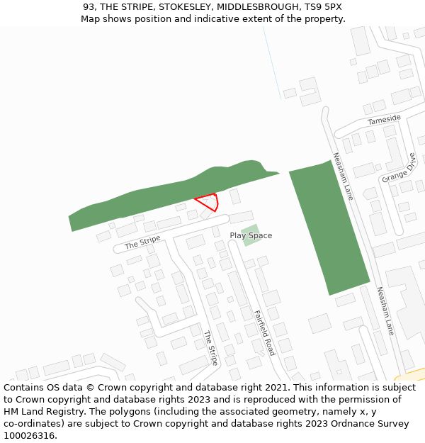 93, THE STRIPE, STOKESLEY, MIDDLESBROUGH, TS9 5PX: Location map and indicative extent of plot