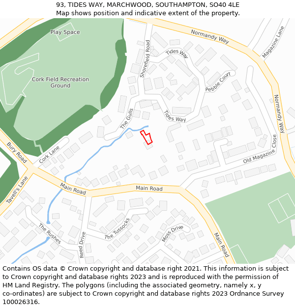 93, TIDES WAY, MARCHWOOD, SOUTHAMPTON, SO40 4LE: Location map and indicative extent of plot