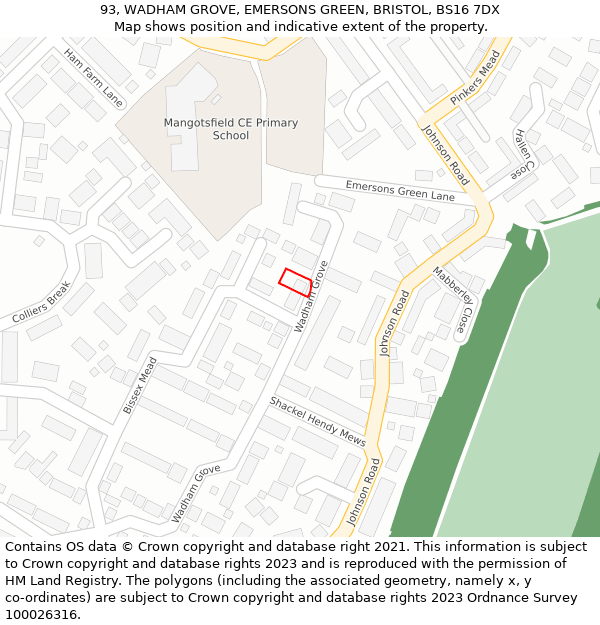 93, WADHAM GROVE, EMERSONS GREEN, BRISTOL, BS16 7DX: Location map and indicative extent of plot