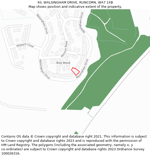 93, WALSINGHAM DRIVE, RUNCORN, WA7 1XB: Location map and indicative extent of plot