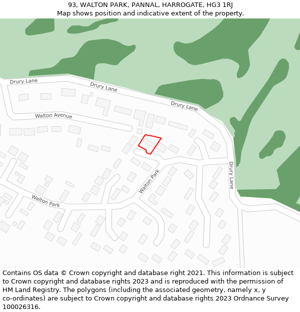 93, WALTON PARK, PANNAL, HARROGATE, HG3 1RJ: Location map and indicative extent of plot