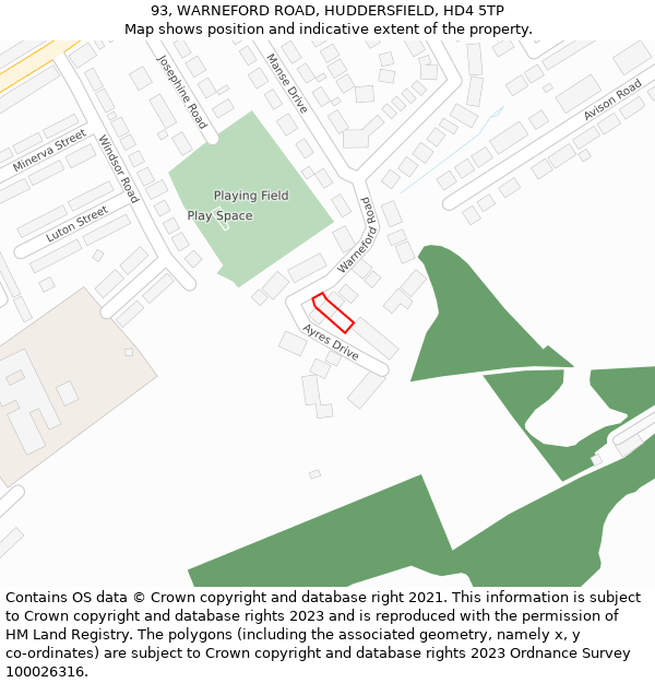 93, WARNEFORD ROAD, HUDDERSFIELD, HD4 5TP: Location map and indicative extent of plot