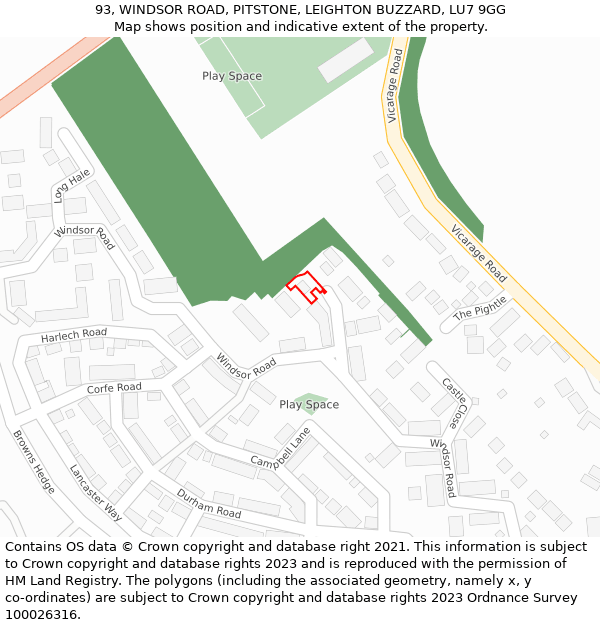 93, WINDSOR ROAD, PITSTONE, LEIGHTON BUZZARD, LU7 9GG: Location map and indicative extent of plot