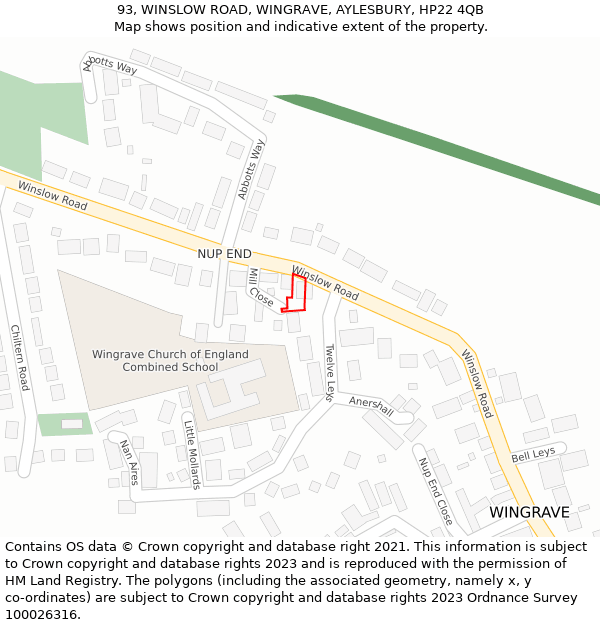 93, WINSLOW ROAD, WINGRAVE, AYLESBURY, HP22 4QB: Location map and indicative extent of plot