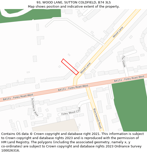 93, WOOD LANE, SUTTON COLDFIELD, B74 3LS: Location map and indicative extent of plot