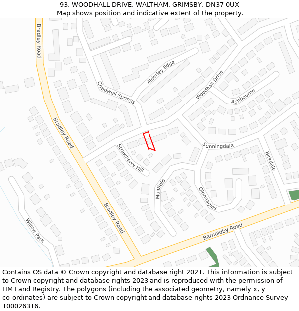 93, WOODHALL DRIVE, WALTHAM, GRIMSBY, DN37 0UX: Location map and indicative extent of plot