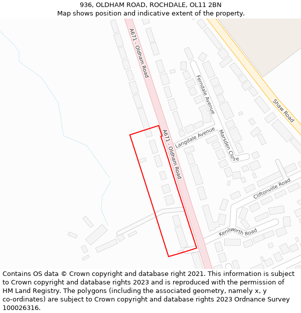 936, OLDHAM ROAD, ROCHDALE, OL11 2BN: Location map and indicative extent of plot