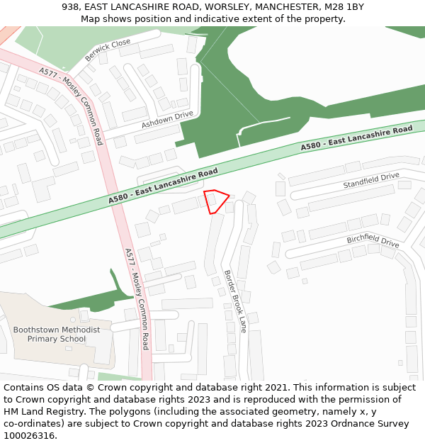 938, EAST LANCASHIRE ROAD, WORSLEY, MANCHESTER, M28 1BY: Location map and indicative extent of plot