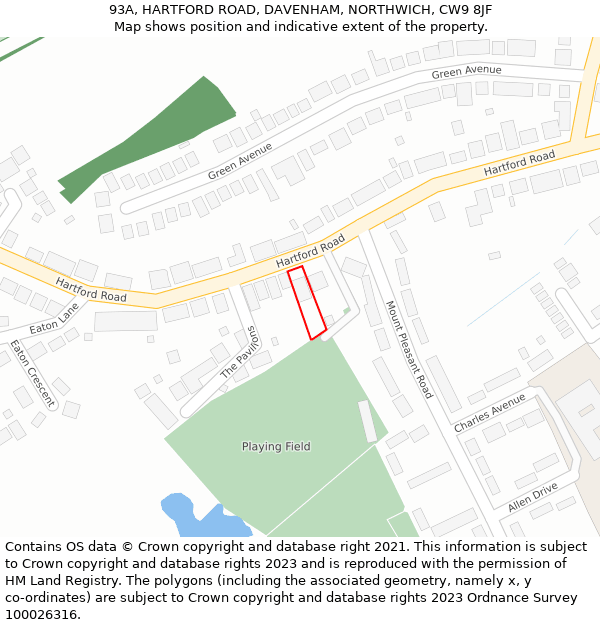 93A, HARTFORD ROAD, DAVENHAM, NORTHWICH, CW9 8JF: Location map and indicative extent of plot