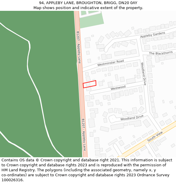 94, APPLEBY LANE, BROUGHTON, BRIGG, DN20 0AY: Location map and indicative extent of plot