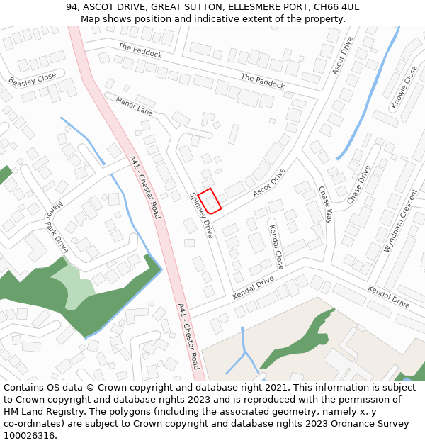 94, ASCOT DRIVE, GREAT SUTTON, ELLESMERE PORT, CH66 4UL: Location map and indicative extent of plot