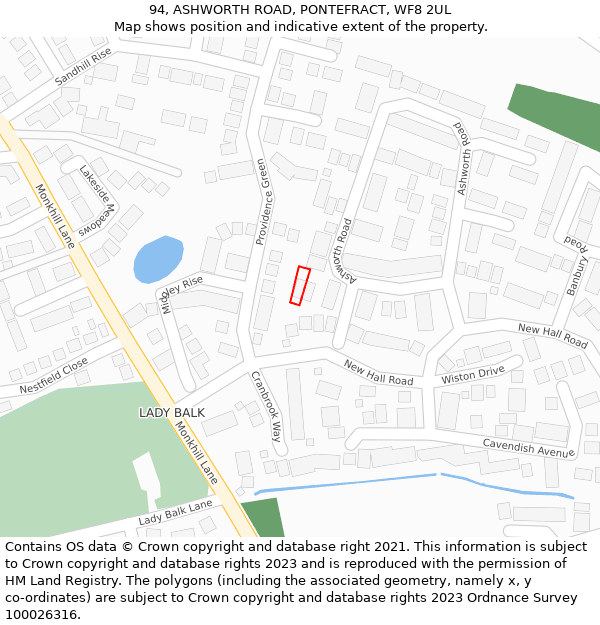 94, ASHWORTH ROAD, PONTEFRACT, WF8 2UL: Location map and indicative extent of plot