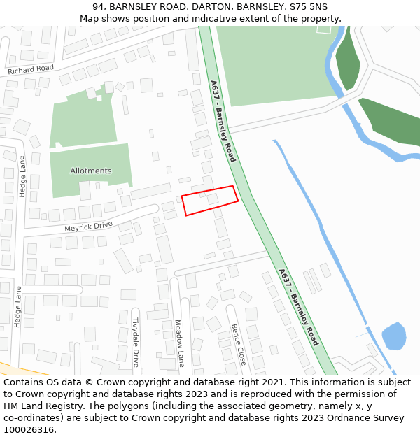 94, BARNSLEY ROAD, DARTON, BARNSLEY, S75 5NS: Location map and indicative extent of plot