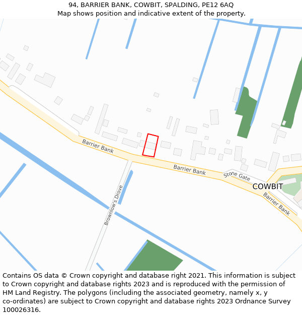 94, BARRIER BANK, COWBIT, SPALDING, PE12 6AQ: Location map and indicative extent of plot