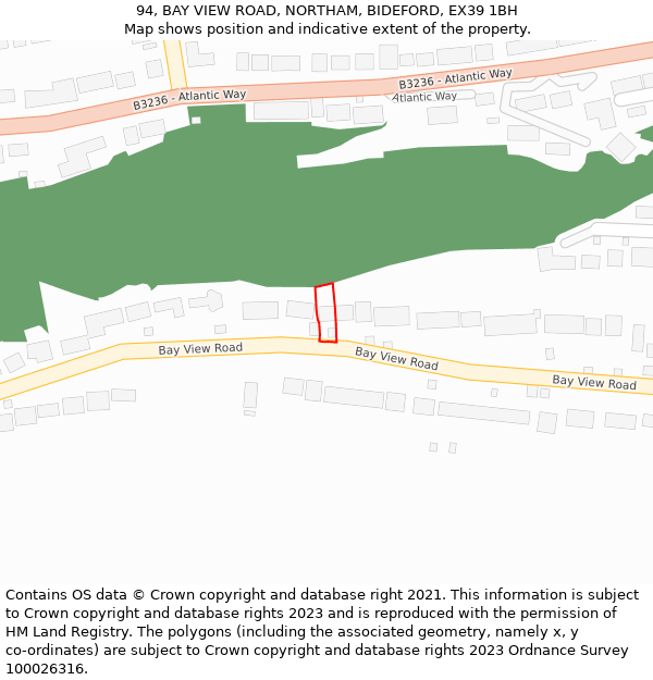 94, BAY VIEW ROAD, NORTHAM, BIDEFORD, EX39 1BH: Location map and indicative extent of plot