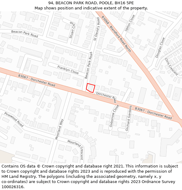 94, BEACON PARK ROAD, POOLE, BH16 5PE: Location map and indicative extent of plot