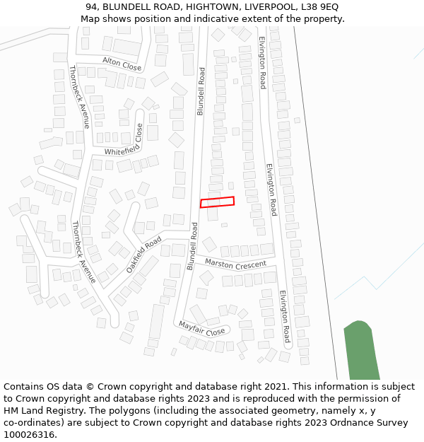 94, BLUNDELL ROAD, HIGHTOWN, LIVERPOOL, L38 9EQ: Location map and indicative extent of plot