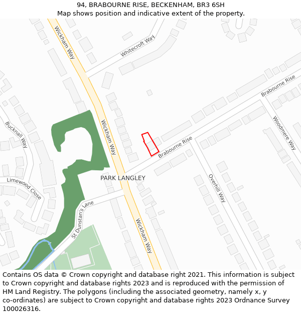 94, BRABOURNE RISE, BECKENHAM, BR3 6SH: Location map and indicative extent of plot