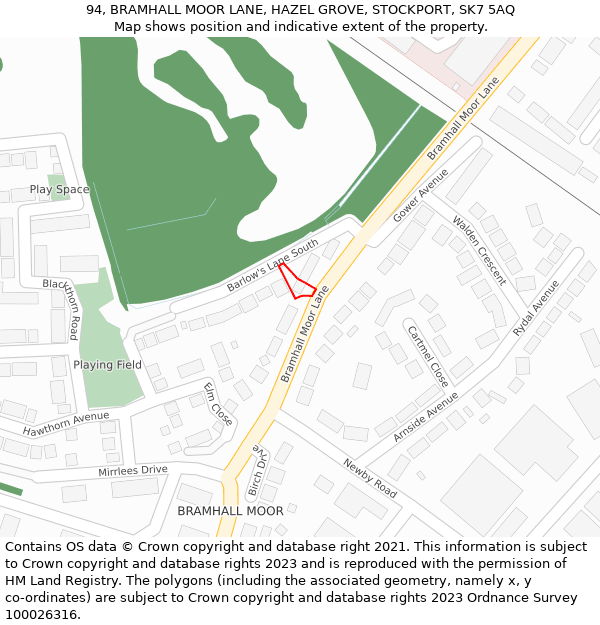 94, BRAMHALL MOOR LANE, HAZEL GROVE, STOCKPORT, SK7 5AQ: Location map and indicative extent of plot
