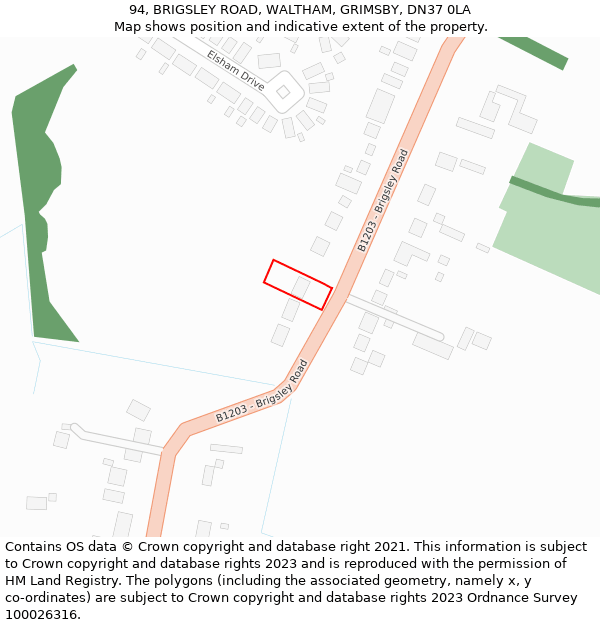 94, BRIGSLEY ROAD, WALTHAM, GRIMSBY, DN37 0LA: Location map and indicative extent of plot