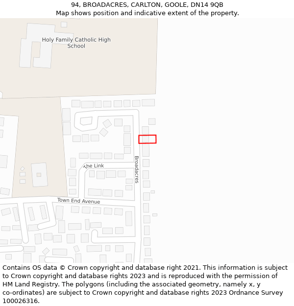 94, BROADACRES, CARLTON, GOOLE, DN14 9QB: Location map and indicative extent of plot