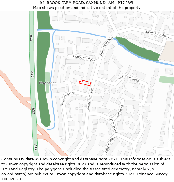 94, BROOK FARM ROAD, SAXMUNDHAM, IP17 1WL: Location map and indicative extent of plot