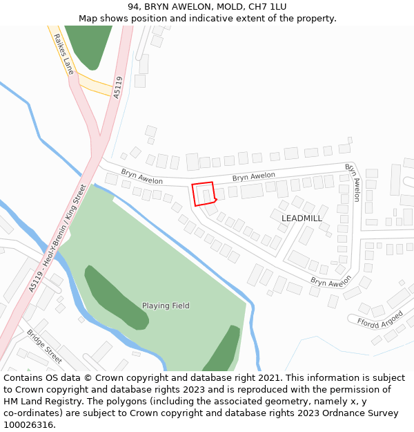 94, BRYN AWELON, MOLD, CH7 1LU: Location map and indicative extent of plot