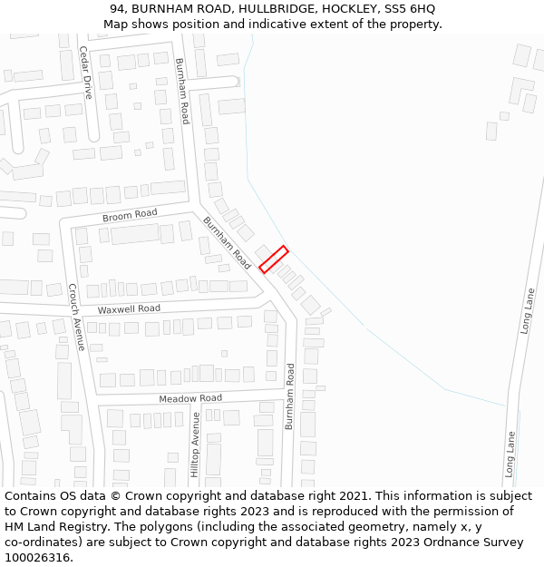 94, BURNHAM ROAD, HULLBRIDGE, HOCKLEY, SS5 6HQ: Location map and indicative extent of plot