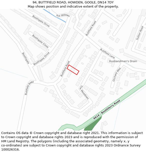 94, BUTTFIELD ROAD, HOWDEN, GOOLE, DN14 7DY: Location map and indicative extent of plot