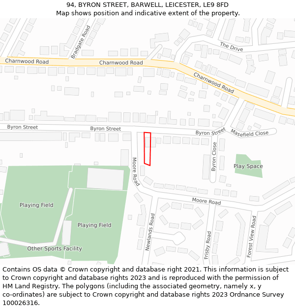 94, BYRON STREET, BARWELL, LEICESTER, LE9 8FD: Location map and indicative extent of plot