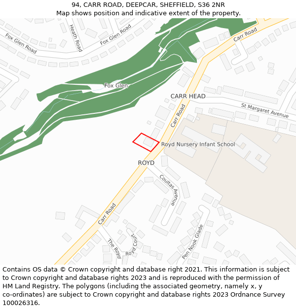 94, CARR ROAD, DEEPCAR, SHEFFIELD, S36 2NR: Location map and indicative extent of plot