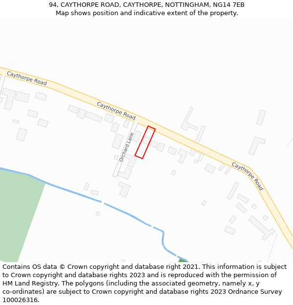 94, CAYTHORPE ROAD, CAYTHORPE, NOTTINGHAM, NG14 7EB: Location map and indicative extent of plot