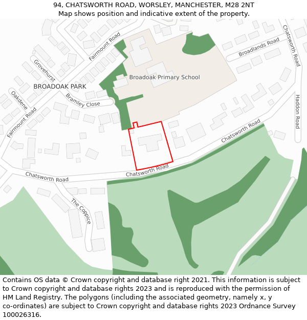 94, CHATSWORTH ROAD, WORSLEY, MANCHESTER, M28 2NT: Location map and indicative extent of plot