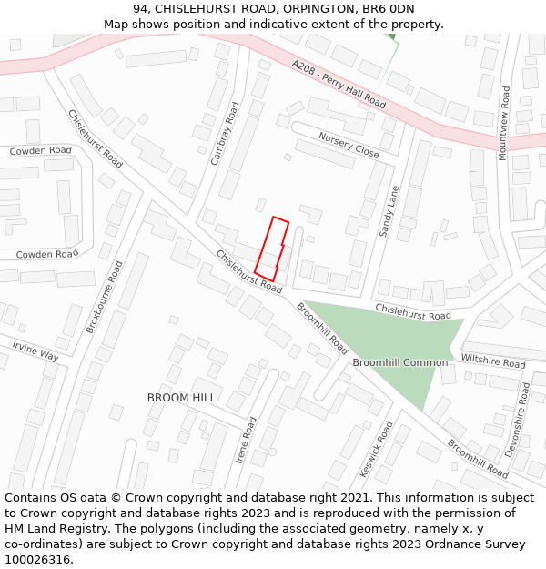 94, CHISLEHURST ROAD, ORPINGTON, BR6 0DN: Location map and indicative extent of plot