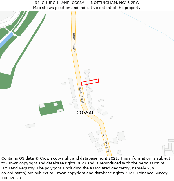 94, CHURCH LANE, COSSALL, NOTTINGHAM, NG16 2RW: Location map and indicative extent of plot