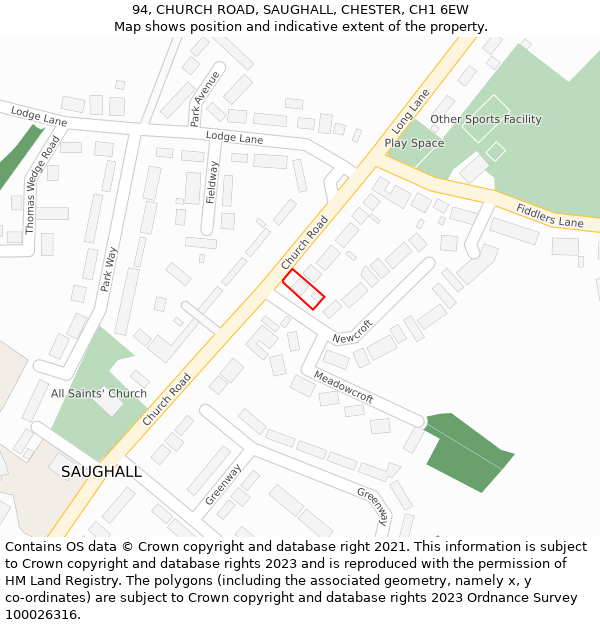 94, CHURCH ROAD, SAUGHALL, CHESTER, CH1 6EW: Location map and indicative extent of plot