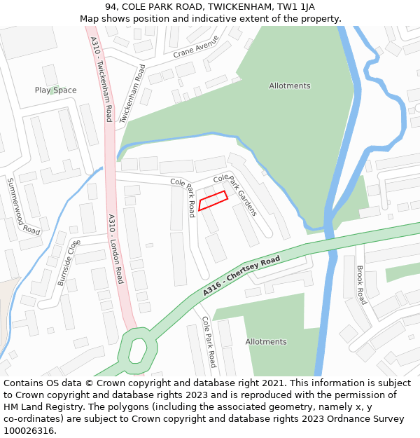 94, COLE PARK ROAD, TWICKENHAM, TW1 1JA: Location map and indicative extent of plot