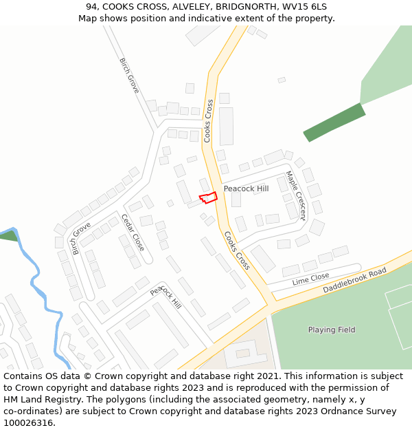 94, COOKS CROSS, ALVELEY, BRIDGNORTH, WV15 6LS: Location map and indicative extent of plot