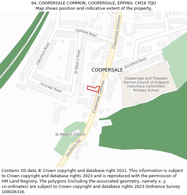 94, COOPERSALE COMMON, COOPERSALE, EPPING, CM16 7QU: Location map and indicative extent of plot