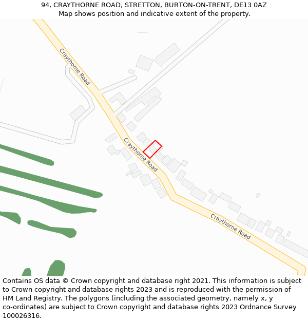 94, CRAYTHORNE ROAD, STRETTON, BURTON-ON-TRENT, DE13 0AZ: Location map and indicative extent of plot