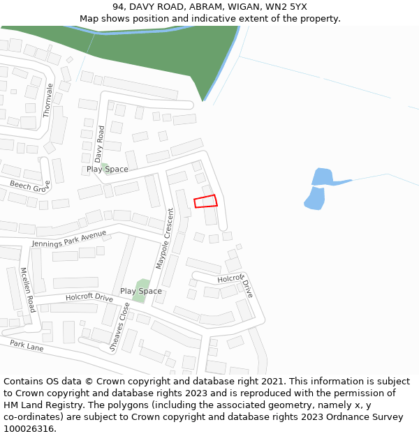 94, DAVY ROAD, ABRAM, WIGAN, WN2 5YX: Location map and indicative extent of plot