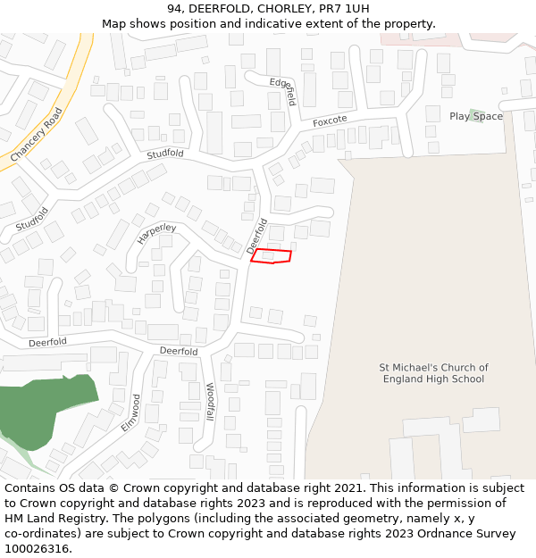 94, DEERFOLD, CHORLEY, PR7 1UH: Location map and indicative extent of plot