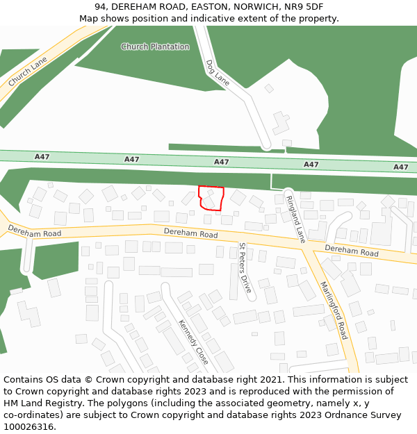 94, DEREHAM ROAD, EASTON, NORWICH, NR9 5DF: Location map and indicative extent of plot