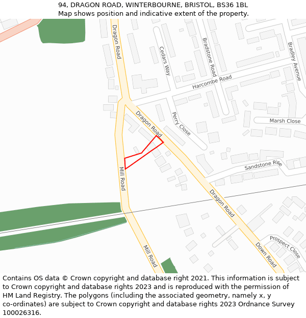 94, DRAGON ROAD, WINTERBOURNE, BRISTOL, BS36 1BL: Location map and indicative extent of plot