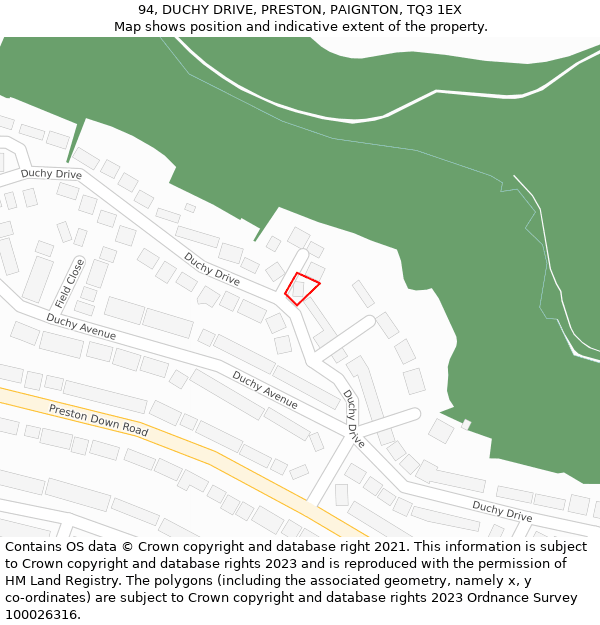 94, DUCHY DRIVE, PRESTON, PAIGNTON, TQ3 1EX: Location map and indicative extent of plot
